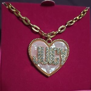💗Juicy Couture Gold Trimmed Mother Of Pearl Heart Necklace with Crystals"JUICY"